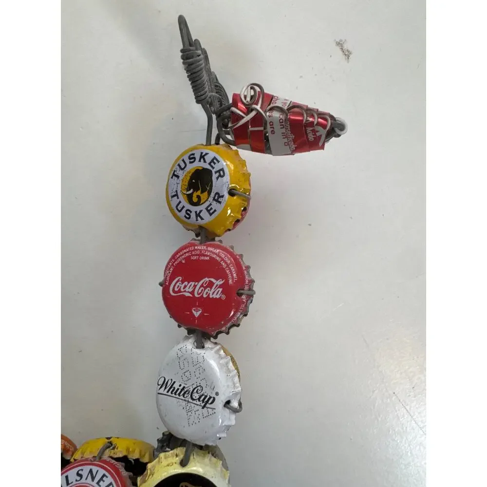 Folk Art Giraffe Upcycled Bottle Caps Handmade Decor Man Cave Recycled Unique